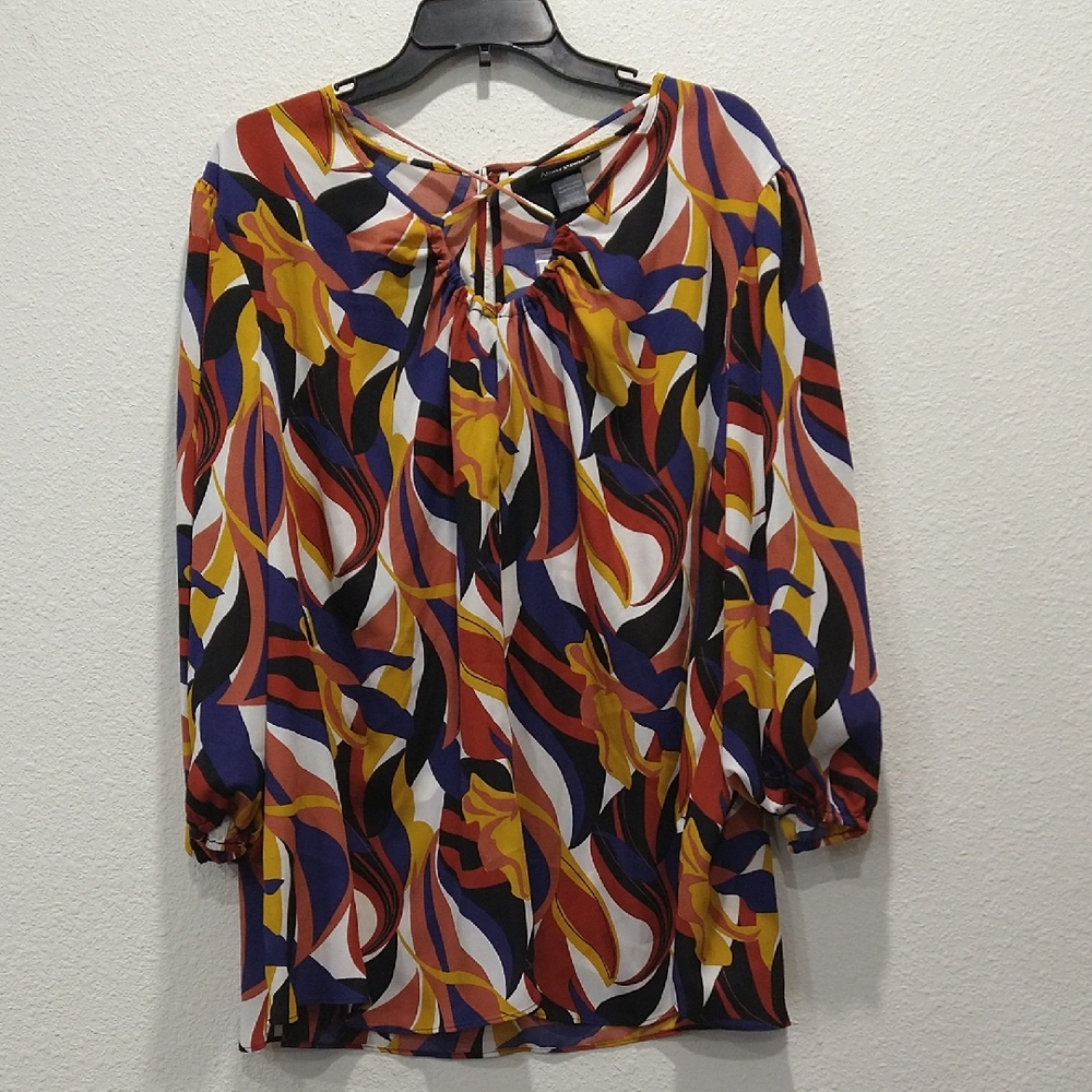 Ashley Stewart Beautiful Floral Colorful 3/4 Sleeve Blouse